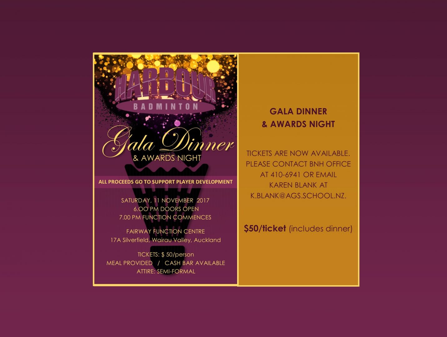Gala Dinner & Awards Night | Badminton North Harbour