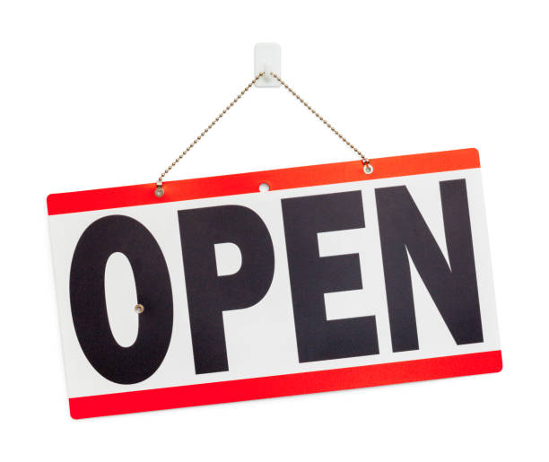 Hanging Red Open Sign Isolated on a White Background.